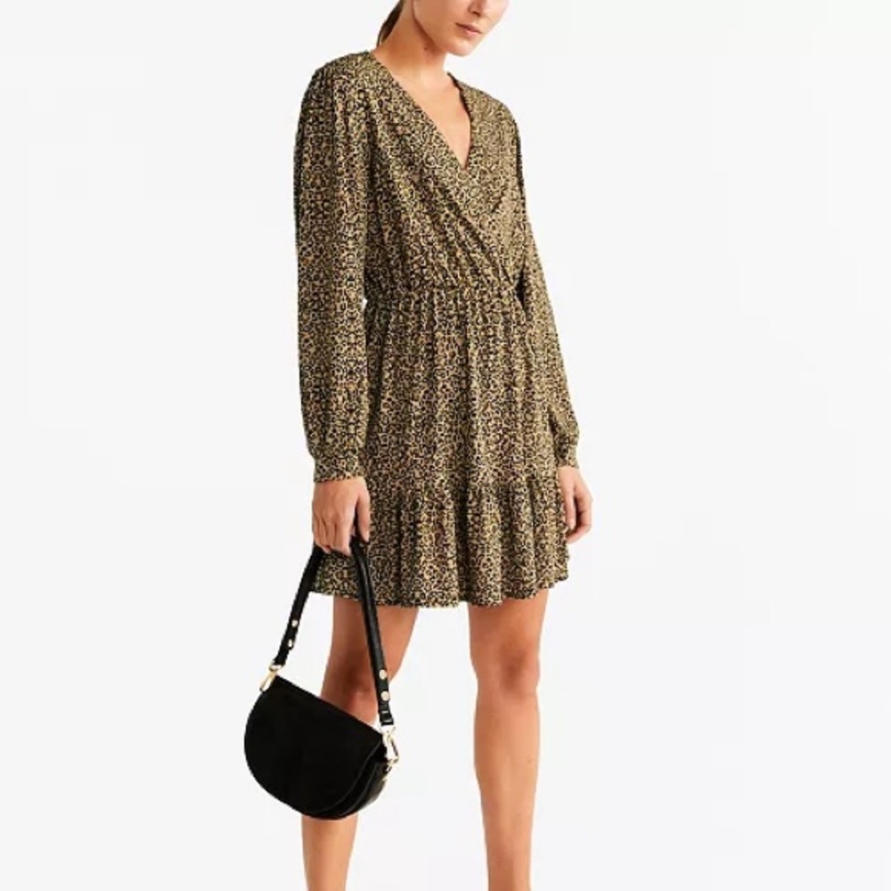 Mango Fluted Leopard Hem Dress